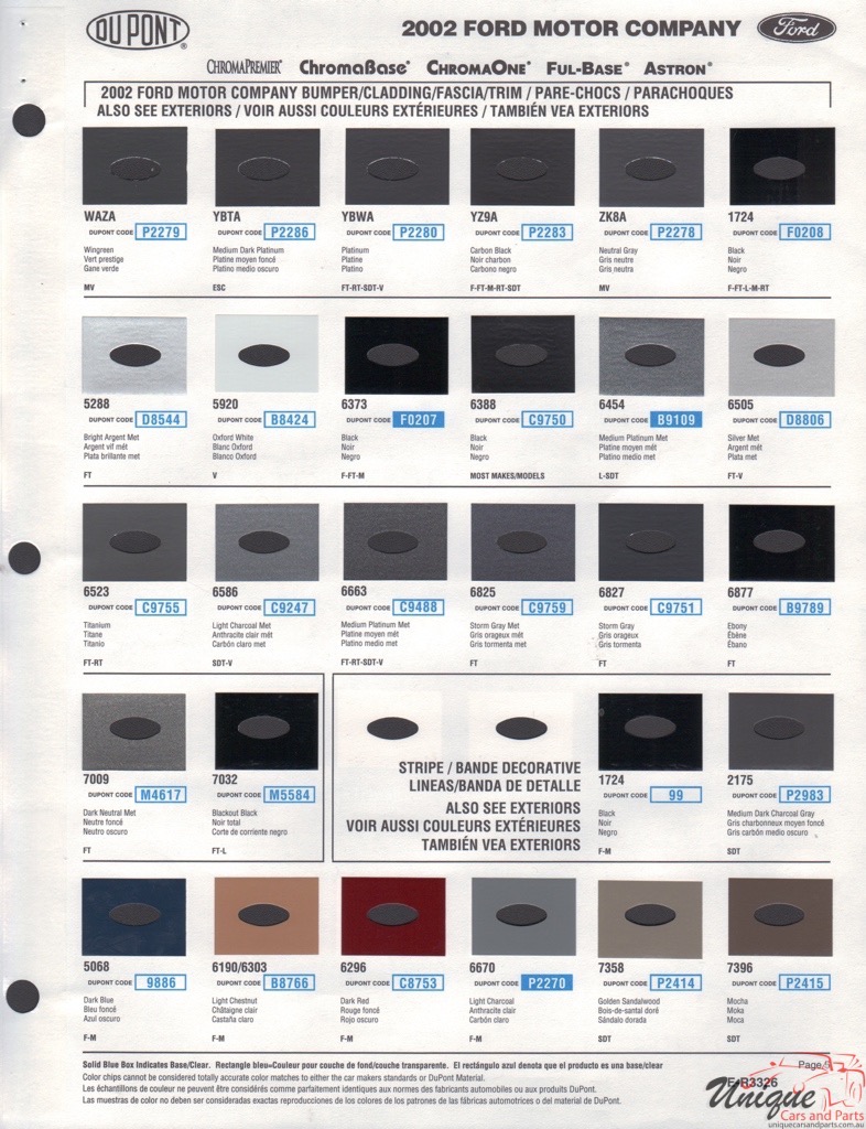 2002 Ford Paint Charts DuPont 5